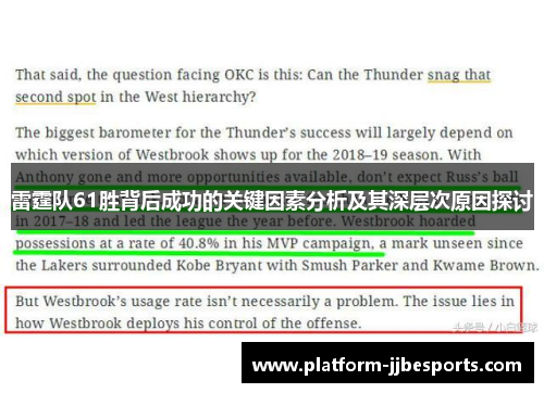 雷霆队61胜背后成功的关键因素分析及其深层次原因探讨